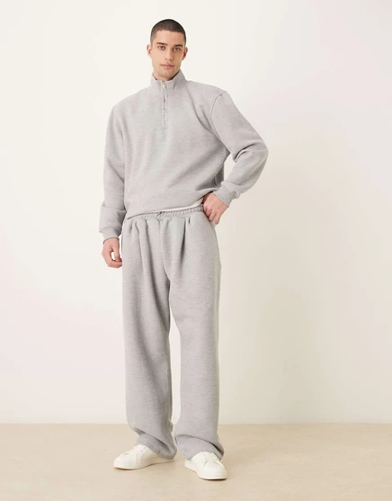 Мужские брюки ASOS Design Wide Leg из пике, серый меланж