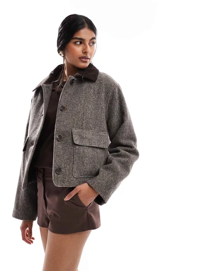 Жакет с воротником-стойкой из полушерстяной ткани ASOS DESIGN цвета соли и перца