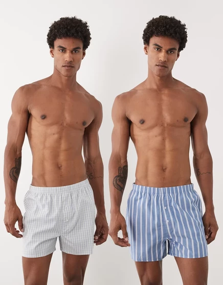 Мужские боксеры ASOS Design 2 шт.: полосатые и в клетку, синие