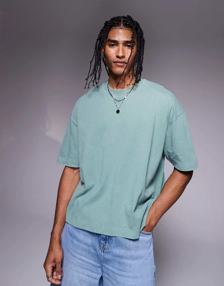 Застиранная футболка ASOS DESIGN heavyweight oversize квадратной формы 220gsm зеленого цвета agave green