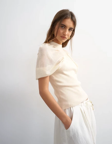 Женский полупрозрачный топ TopShop со сборкой, слоновая кость