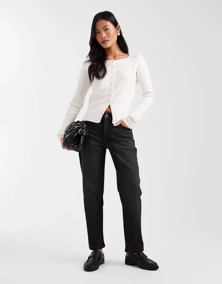 ДИЗАЙНЕРСКИЕ удобные джинсы Petite slim fit от ASOS черного цвета black