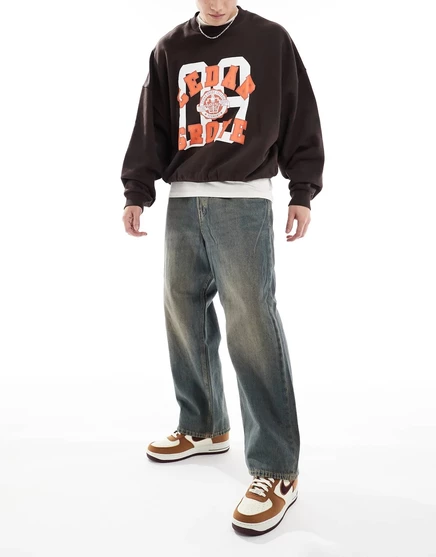 Джинсы-скейтеры Jack &Jones ron с коричневой отделкой в черном цвете  brown tint?