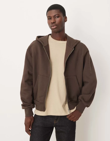 Коричневая толстовка ASOS DESIGN premium оверсайз с капюшоном на молнии в тяжелом весе коричневого цвета bracken