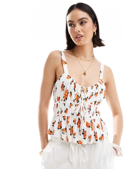 ДИЗАЙНЕРСКИЙ топ для молочницы от ASOS в клетку с отделкой ricrac и оранжевым принтом orange print