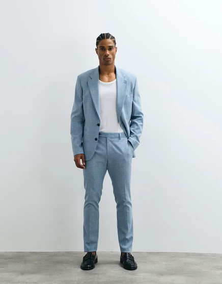 Мужские узкие брюки Asos Design, льняная смесь, синяя клетка