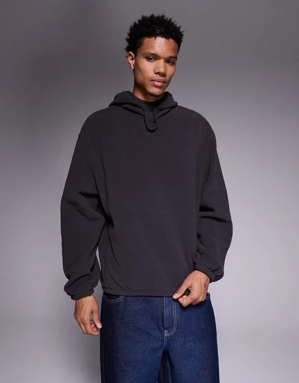Непринужденная флисовая толстовка ASOS DESIGN с капюшоном цвета древесного угля obsidian