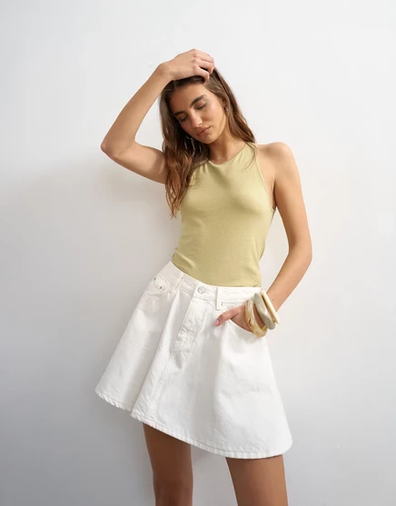 Женская джинсовая плиссированная мини-юбка TopShop, слоновая кость