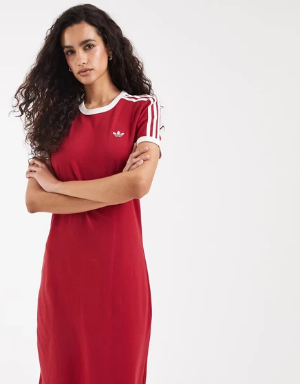Женское платье adidas Originals три полосы миди, бордовое