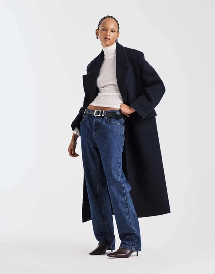 Мужское пальто из матовой полушерстяной смеси премиум-класса от ASOS DESIGN темно-синего цвета navy