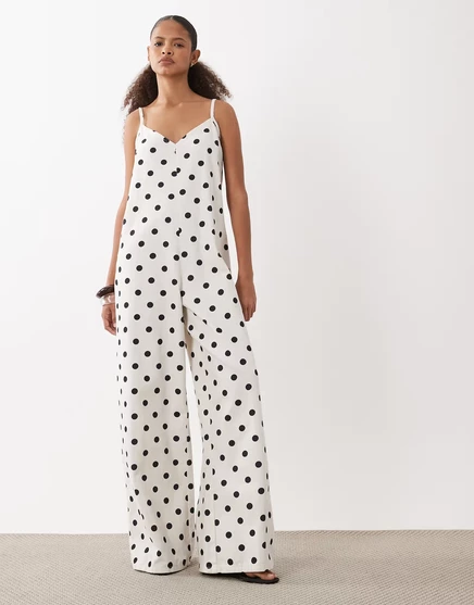 Женский джинсовый комбинезон ASOS Design широкие штанины, в горох