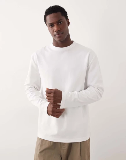 Футболка ASOS DESIGN breatheMAX heavyweight с длинным рукавом свободного кроя из белой хлопчатобумажной смеси white