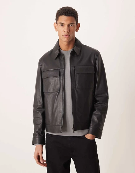 Кожаная куртка с карманом Mango черного цвета black