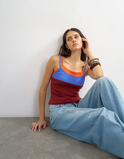 Футболка Topshop color block cami бордового цвета