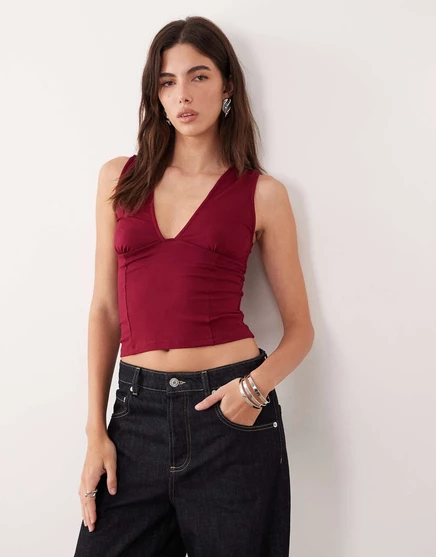 Бордовый топ с глубоким v-образным вырезом из вискозы Motel Lynod burgundy