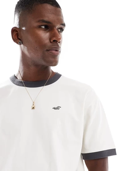Мужская футболка Hollister Icon Washed boxy, кремовая