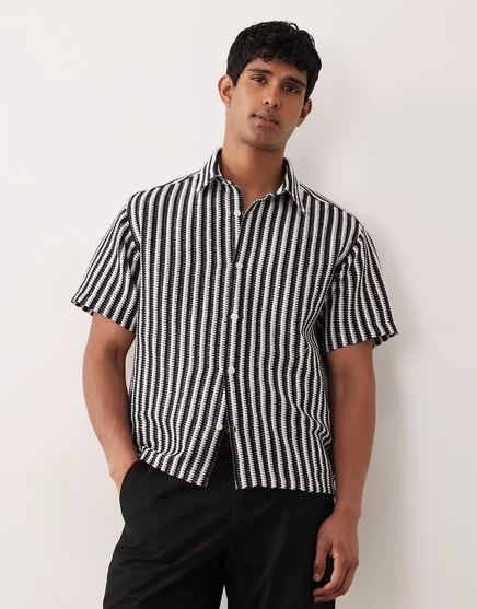 Мужская вязаная рубашка Jack & Jones в полоску, черная