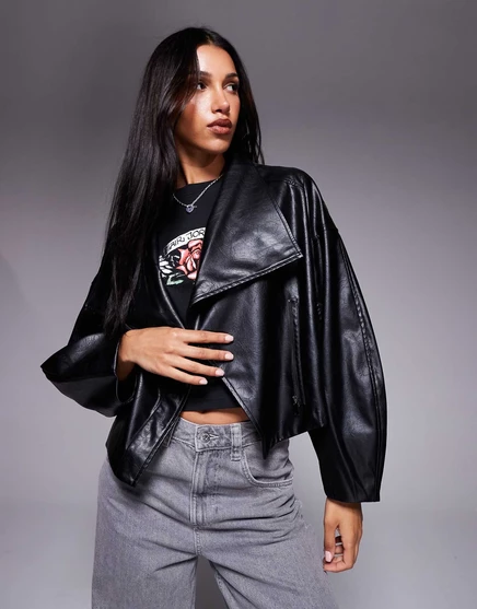 Женская байкерская куртка River Island под кожу, чёрная