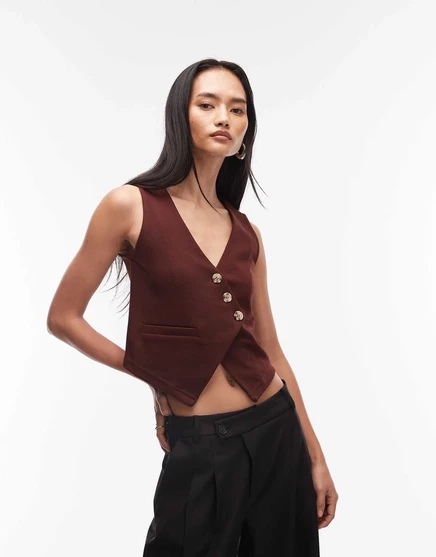 Женский асимметричный топ‑жилет ASOS Design из джерси твилл, шоколадный