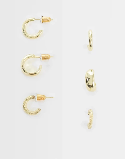 Женские серьги Accessorize 3 пары крупные кольца, позолота, золотистые