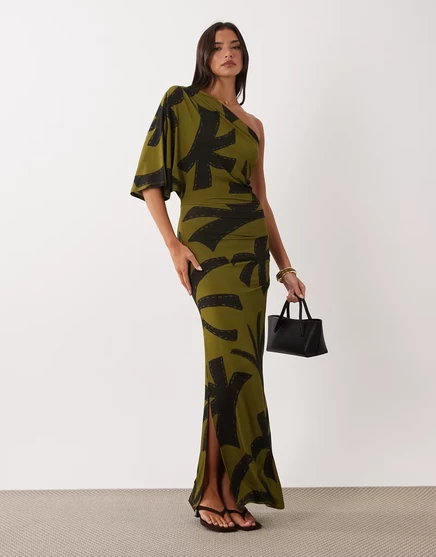 Платье ASOS DESIGN midaxi с принтом в виде листьев multi