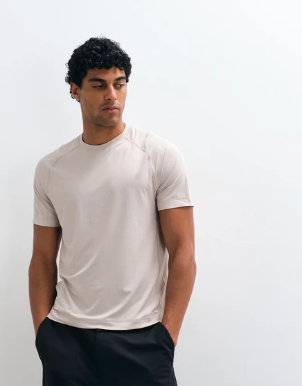 Мужская облегающая футболка Abercrombie & Fitch YPB, бежeвая
