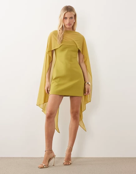 Женское мини-платье asos design с прозрачной накидкой, авокадо