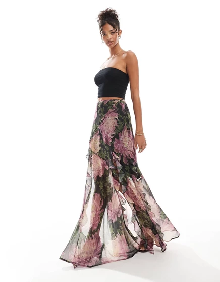 Макси-юбка с оборками и цветочным принтом ASOS DESIGN floral