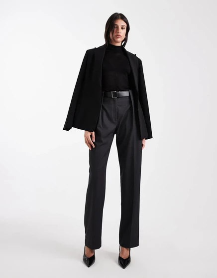Высокие брюки ASOS DESIGN прямого кроя с завышенной талией и поясом из тонкого древесного угля charcoal marl