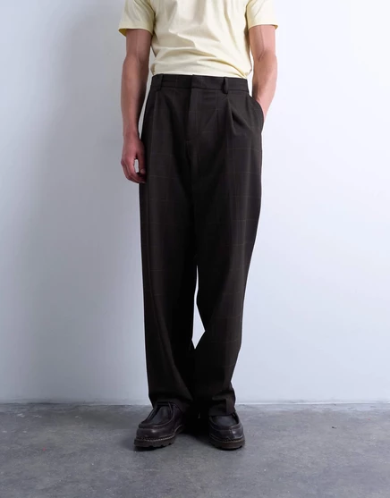 Элегантные брюки в клетку Topman с широкими штанинами шоколадного цвета brown