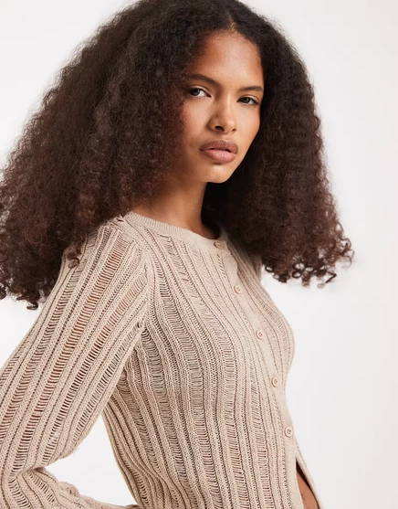 Женский вязаный кардиган ASOS Design, бежево-серый