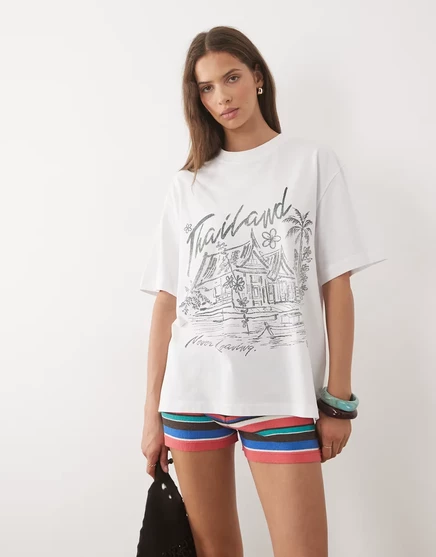 Женская футболка ASOS Design оверсайз с принтом Thailand, белая