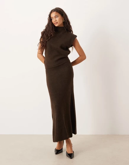 Юбка макси из смеси шерсти и альпаки Gina Tricot коричневого цвета - часть комплекта brown