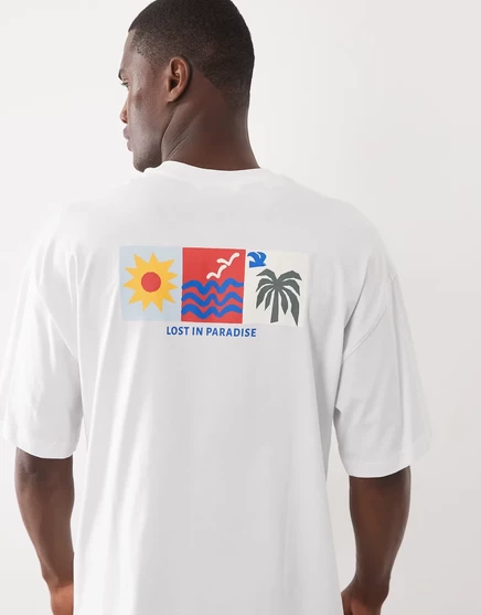 Выбранная футболка оверсайз с принтом paradise backprint белого цвета, ярко-белая