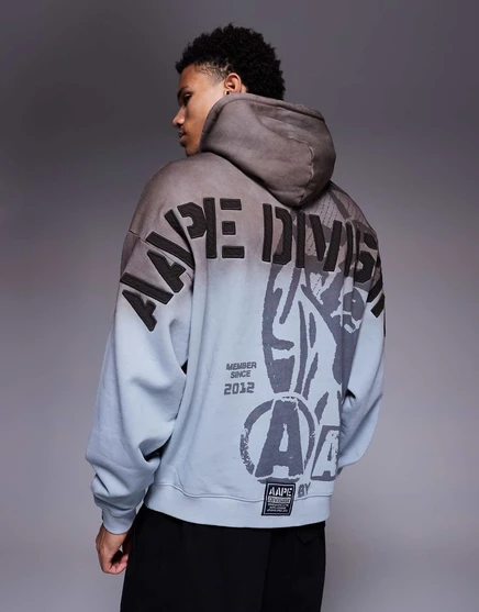 Толстовка-пуловер оверсайз Aape by A Bathing Ape синего цвета с вышивкой на спине mblue