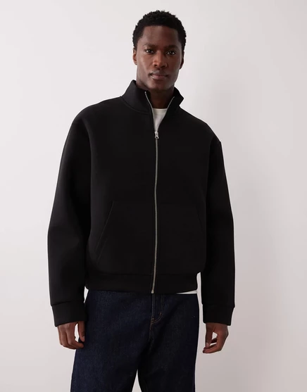  ДИЗАЙНЕРСКАЯ тяжелая куртка на молнии свободного кроя ASOS DESIGN из черной ткани в стиле акваланга
