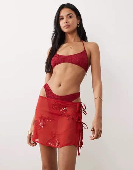 Женское пляжное парео Miss Selfridge с пайетками, красное
