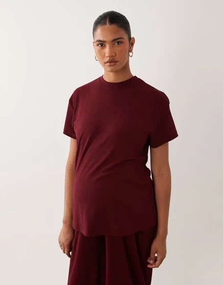 Женская пижамная футболка Asos Maternity в рубчик оверсайз, fig