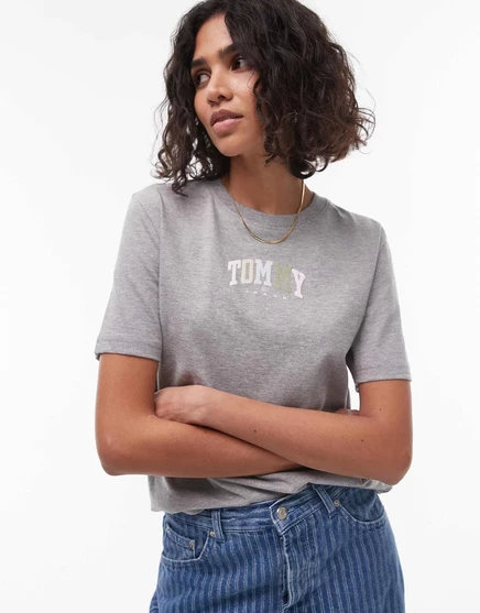 Многоцветная футболка с логотипом университета Tommy Jeans серого цвета gray htr