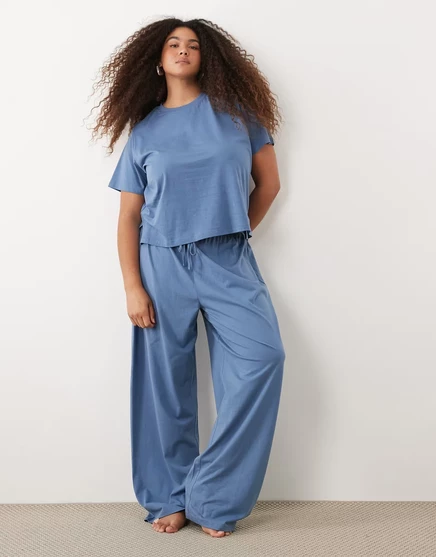 Женские пижамные штаны ASOS Curve хлопковые, джинсово-синие
