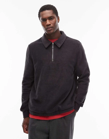 Флисовая толстовка ASOS DESIGN standard с воронкообразным вырезом и застежкой на четверть молнии с воротником цвета древесного угля obsidian