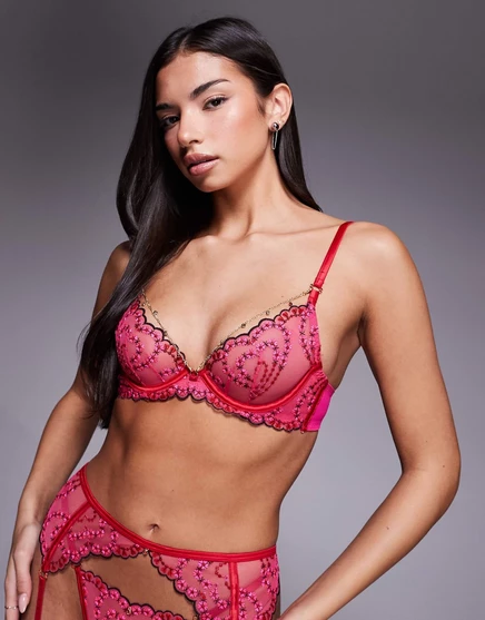 Глубокий бюстгальтер без подкладки Ann Summers Valentine Cupid's Love со съемной цепочкой розового цвета pink