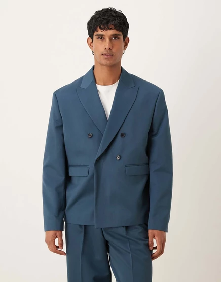 Мужской пиджак ASOS Design двубортный, темно-синий