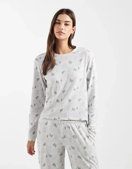 Женский пижамный топ Hollister с вырезом-лодочкой, серый Snow Bunny