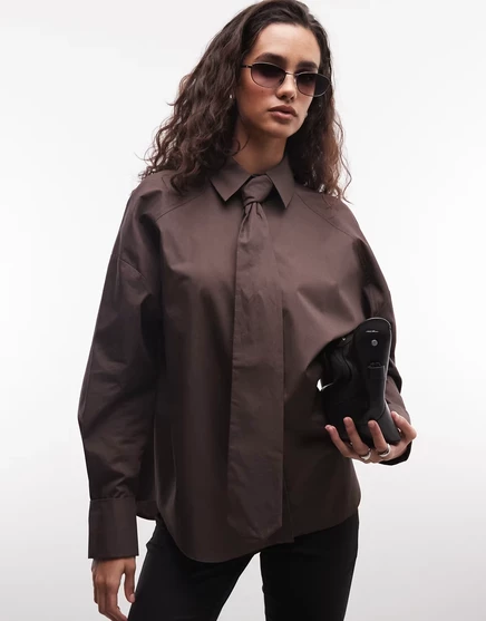 Женская рубашка ASOS Design с завязкой, шоколадная
