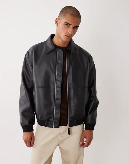Мужской бомбер asos design оверсайз из экокожи, черный