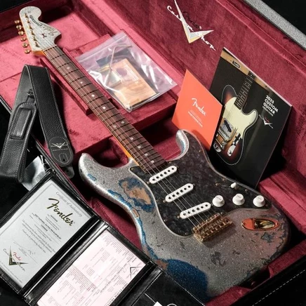 Электрогитара Fender Stratocaster 1969, сине-серебряная