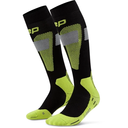 Женские компрессионные носки CEP Ski Merino Tall - черный/лайм