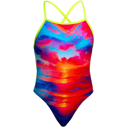 Женский цельный купальник Funkita Tie Me Tight Eco - разноцветный Sunset Delight