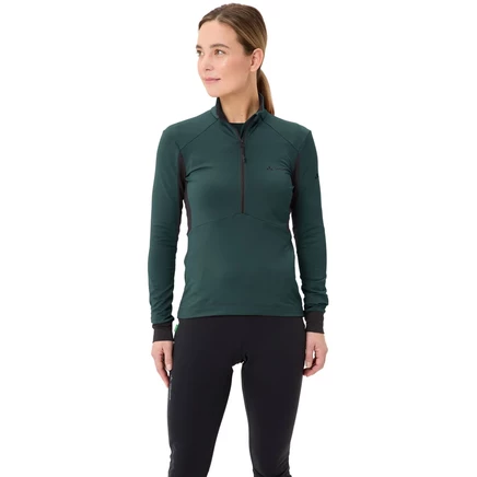 Женская велофутболка Vaude Kuro Halfzip LS, темно-зеленая
